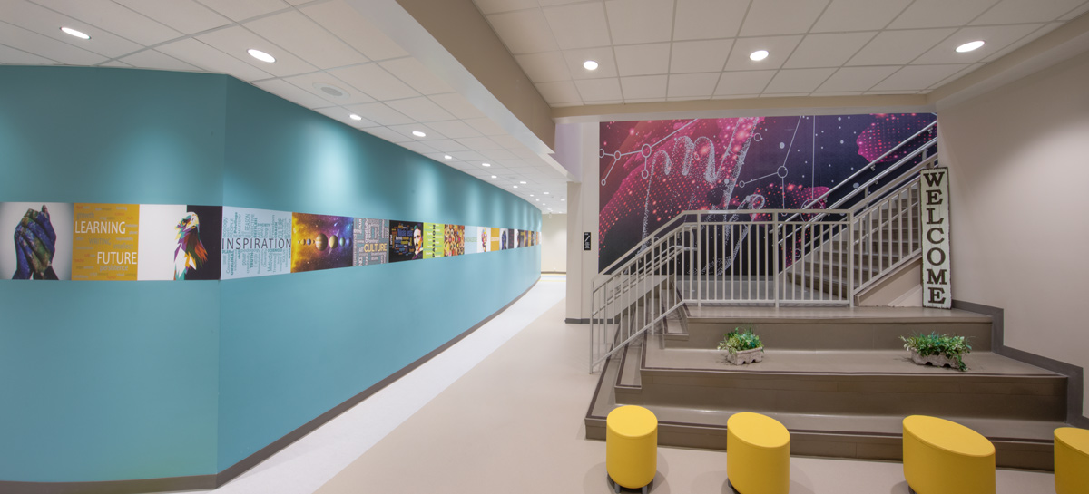 Andrea Castillo K8 school lobby staircase.